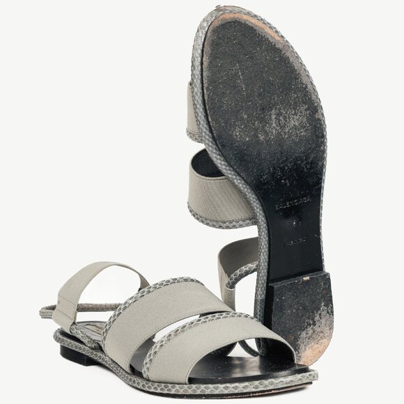 Balenciaga Grey Elastic Snakeskin-Embossed-Trim Slingback Sandals - Picture 4 of 10